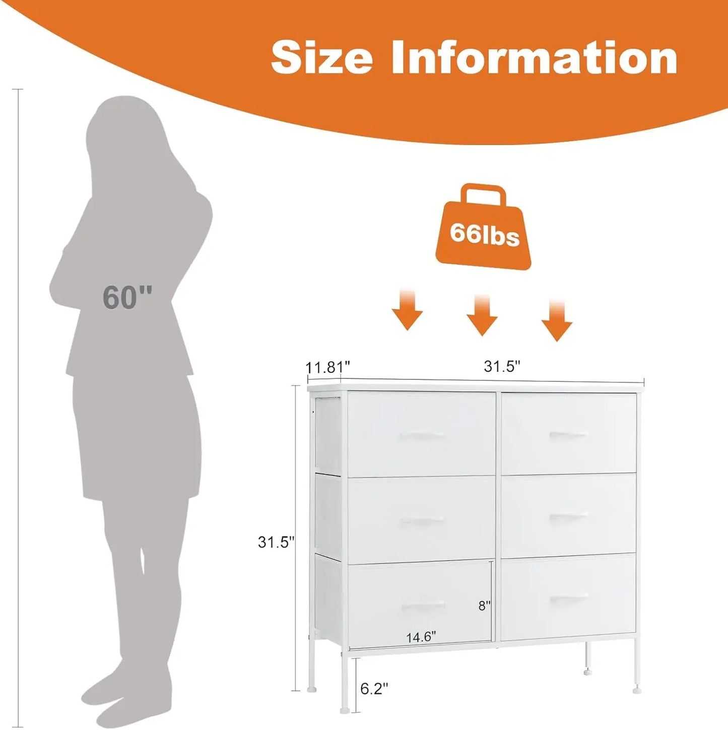 JHK 6 Fabric Drawers Nightstand For Bedroom Bedside Sofa Table With Storage