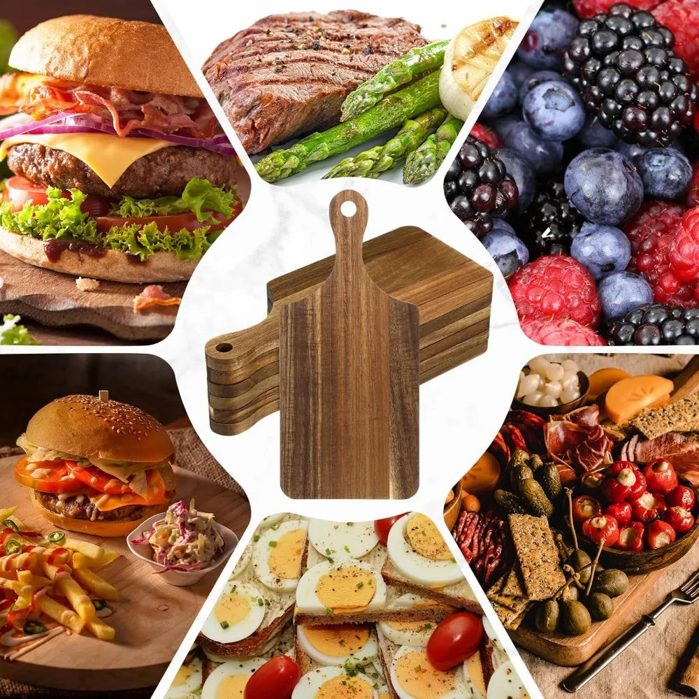 6 Pcs Cutting Board Bulk Kitchen Thicken Chopping Platter with Handles Wooden Charcuterie Serving Trays Blank Wood Boards for En