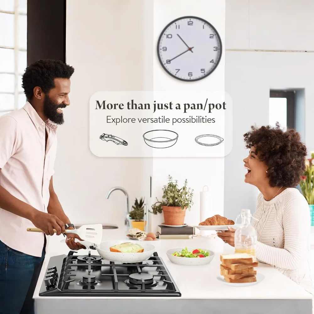 17-Piece Healthy Ceramic Nonstick Cookware Set with Removable Handles, Suitable for Induction and RV Kitchen Use, Stain Resistan