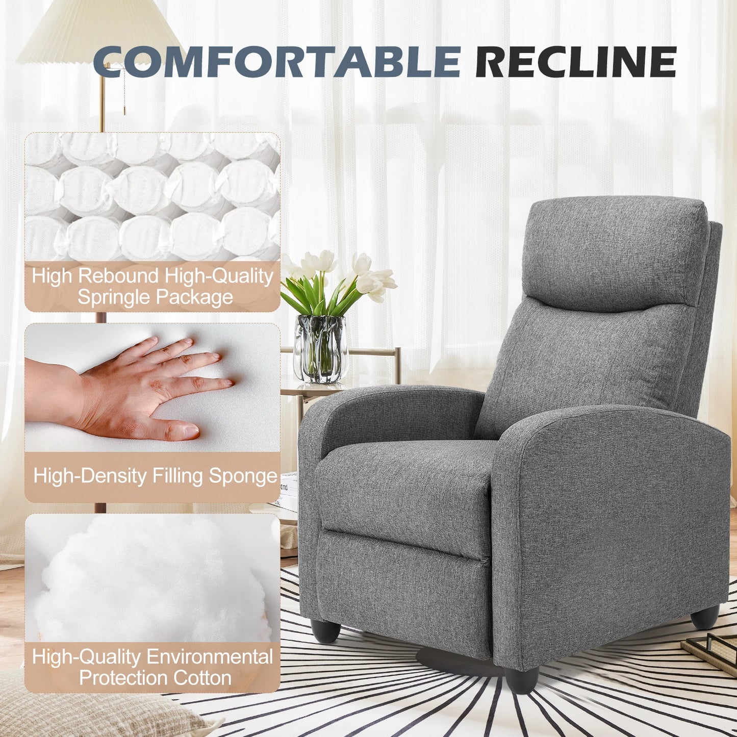 JHK Recliner Chair Massage Sofa Lumbar Support Grey