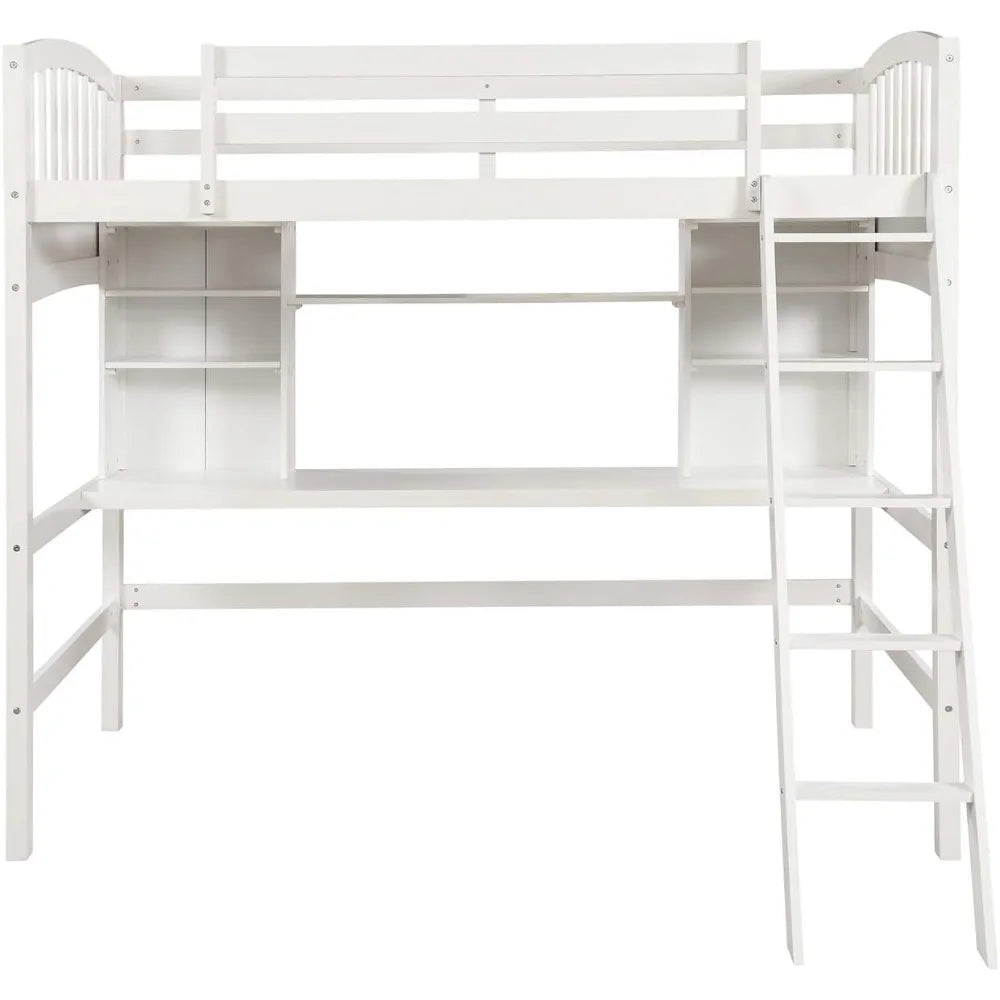 white twin size solid wood loft bed with desk and shelves - bedroom furniture by harper & bright designs