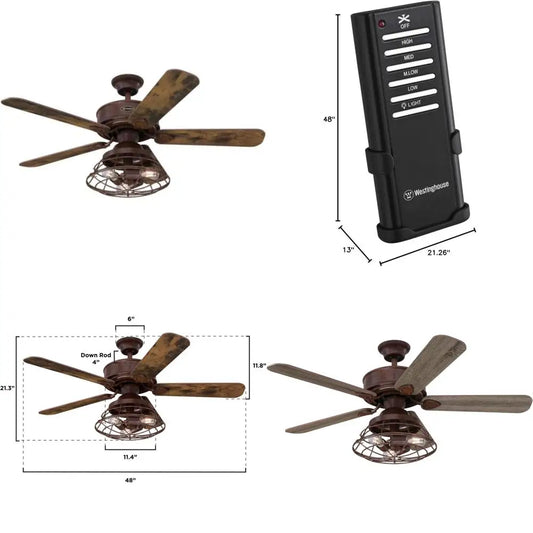"Barnett 48-Inch Barnwood LED Ceiling Fan Light Kit with Dimmable Cage Shade and Remote Control"