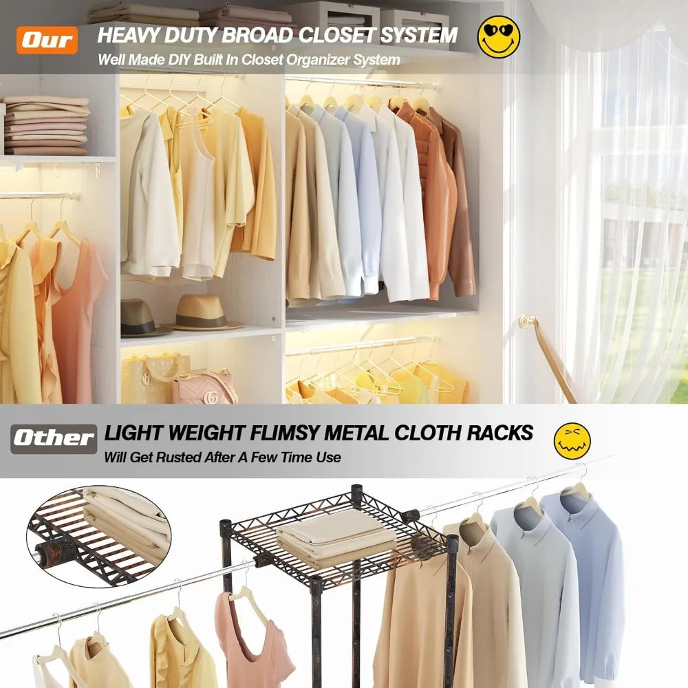 Eight Foot Closet System With Shelves And Hanging Rods
