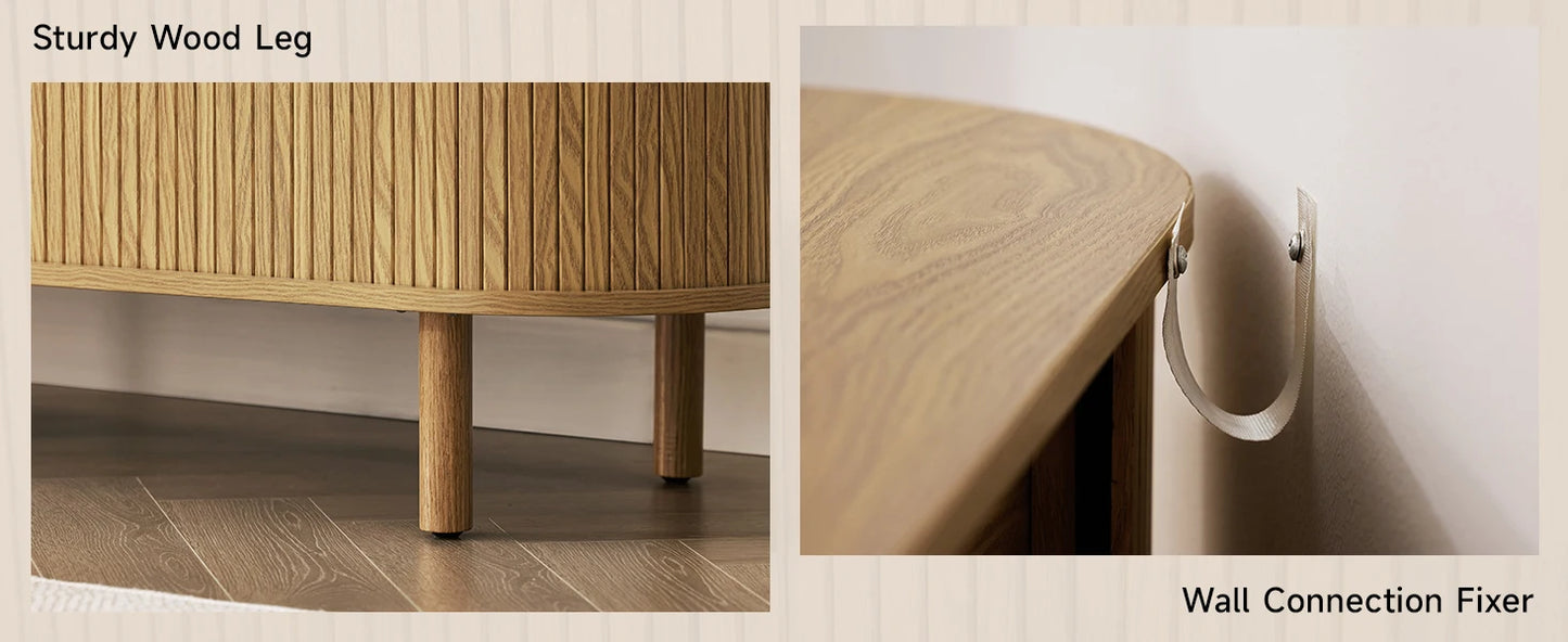 Walnut TV Stand With Power Outlet And Sliding Doors