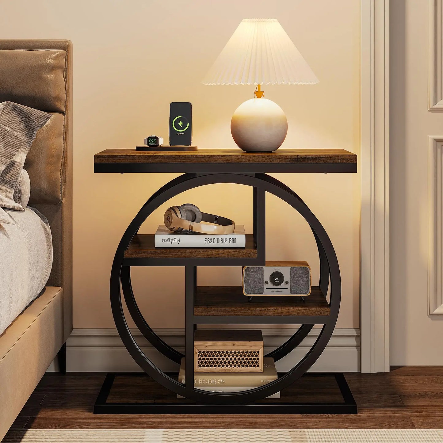 Tribesigns End Table With Storage Shelves Living Room Wood