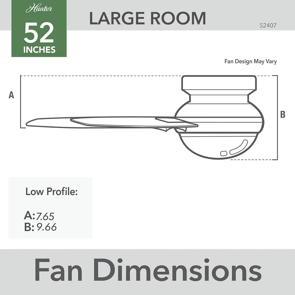 Matte Black 52-inch Casual Style Indoor Low Profile Ceiling Fan with Wall Control for Bedroom Living Spaces