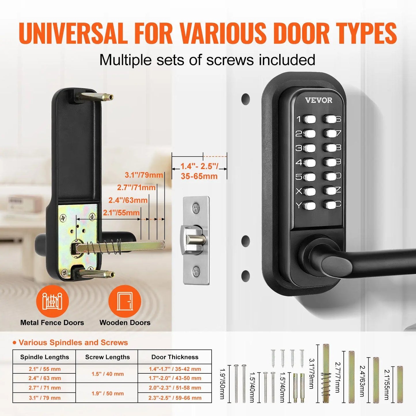 Mechanical Keyless Entry Door Lock, 14 Digit Keypad, Embedded Outdoor Gate Door Locks Set with Keypad and Handle, Water-proof Z