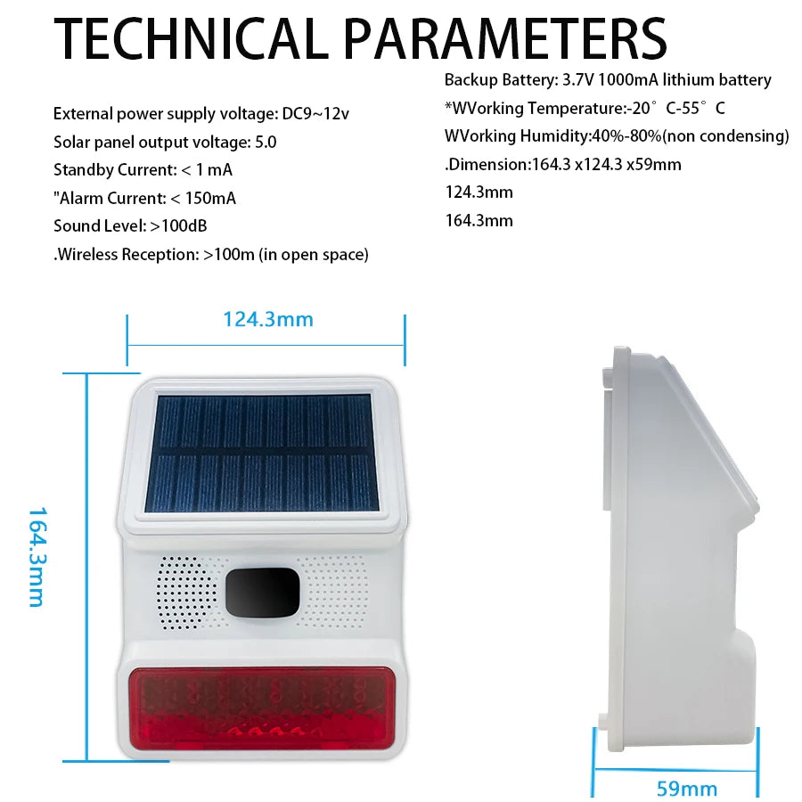 PGST Outdoor Solar Sound And Light Alarm With A Motion Sensor Blares At 100 Decibels,433MHz,For Home Anti-Theft,home Security