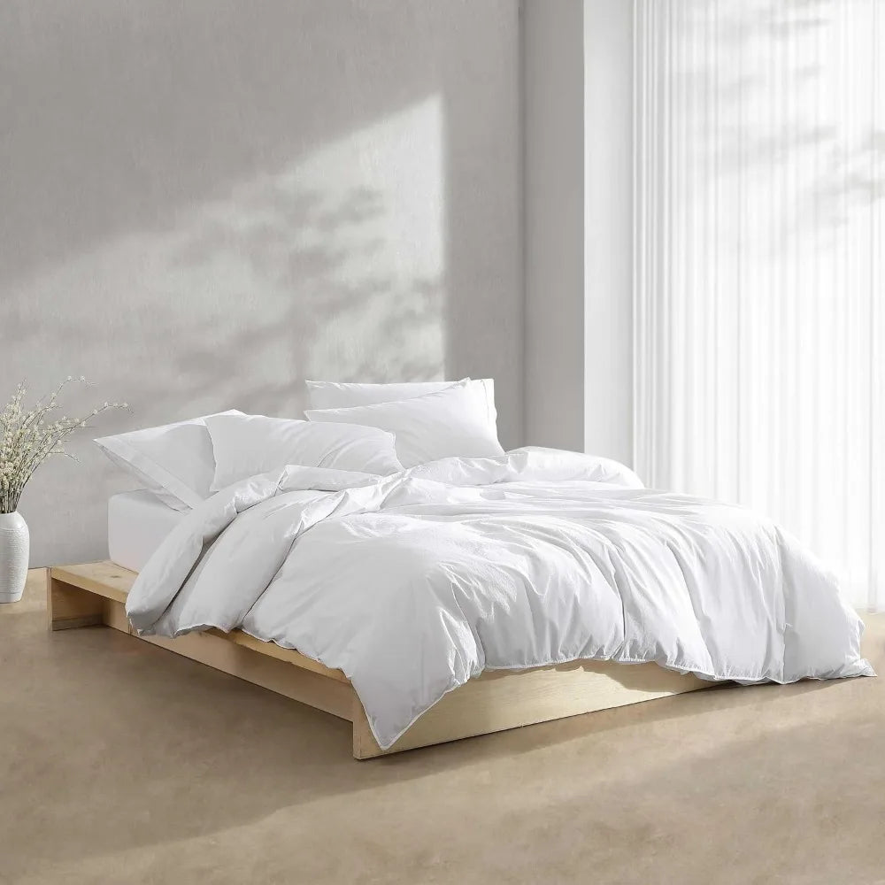 Cotton Washed Percale Duvet Cover Set, Modern Bedding with Matching Shams, Cozy Home Decor