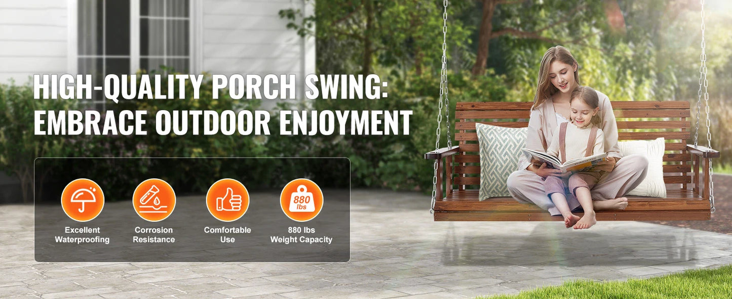 SucceBuy Wooden Porch Swing 5 ft Patio bench swing for Courtyard Garden Upgraded 880 lbs Strong Load Capacity Swing Chair Bench