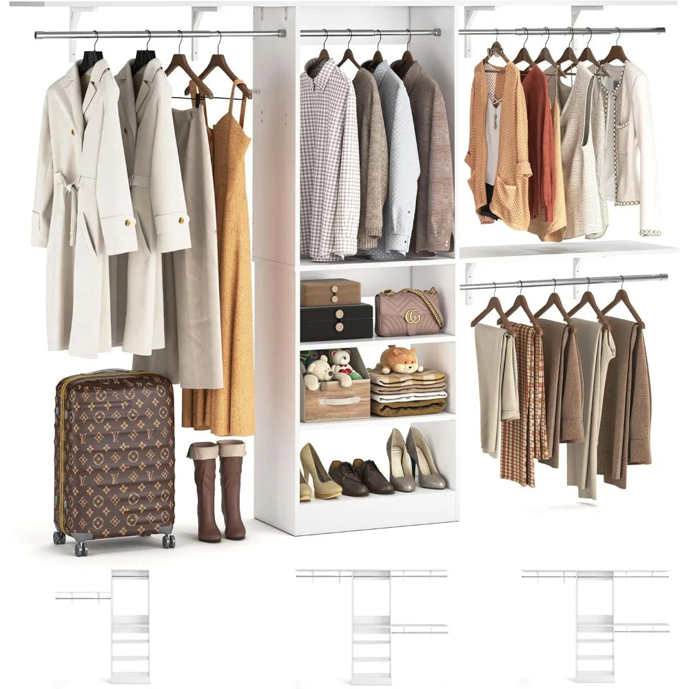Eight Foot Closet System With Shelves And Hanging Rods
