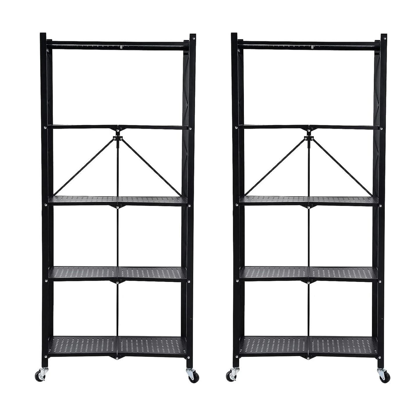 Storage Shelving 5-Tier With Wheel Unit Metal Shelf Adjustable Heavy Duty Foldable Organizer Rack