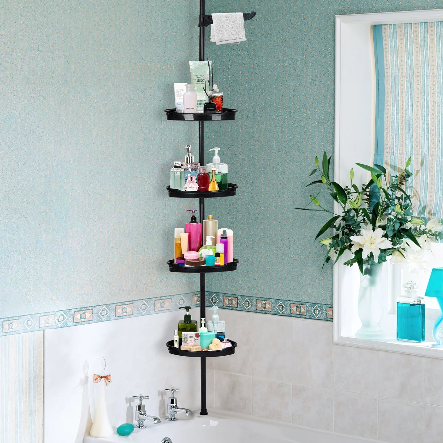 Four Tier Telescopic Corner Shower Storage Rack Organizer