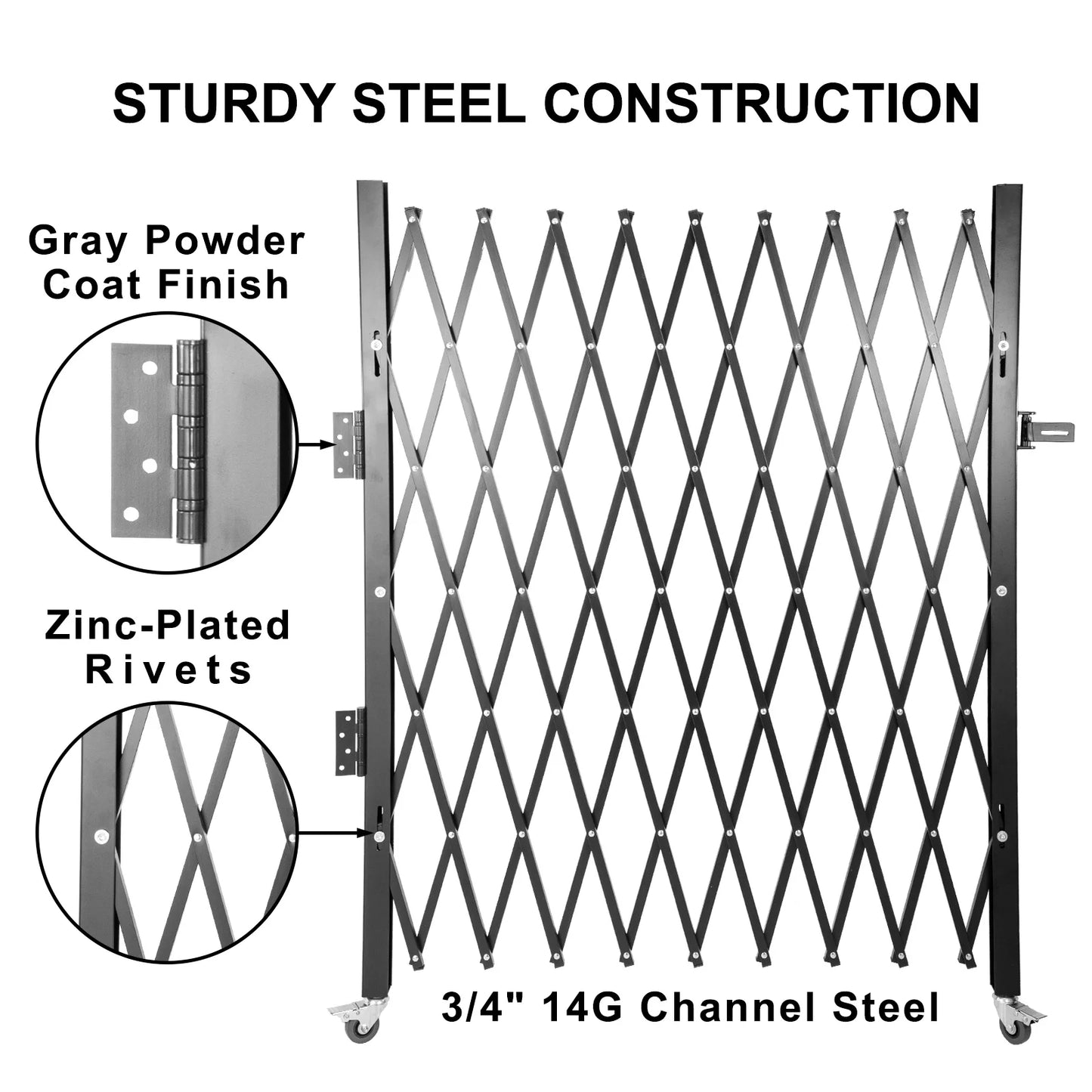SucceBuy Single Folding Security Gate 1.5-2mx1.22-3.66m Folding Door Gate Steel Accordion Flexible Expanding Security Gate Black