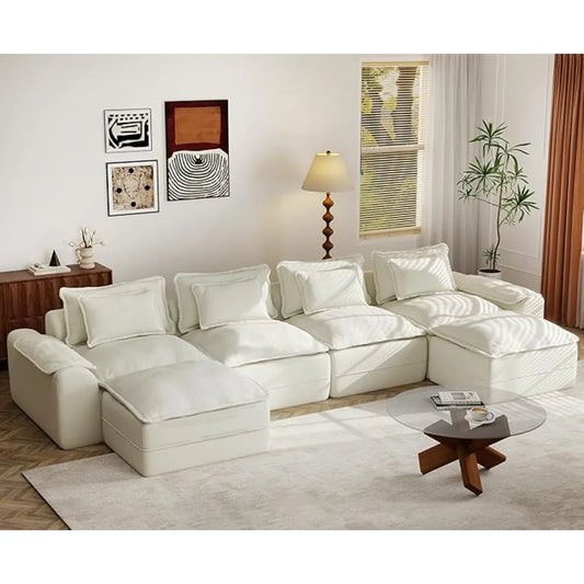 152" Cloud Modular Sectional – U-Shaped 4-Seater Couch with Ottomans, Deep Seat