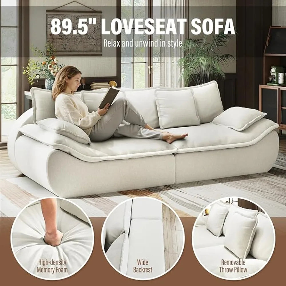 Sectional Sofa 2-Seater Modular – Comfy Loveseat with Throw, Deep Seat Small Sofa, Memory Foam for Living Rm