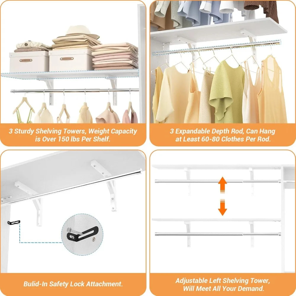 Eight Foot Closet System With Shelves And Hanging Rods