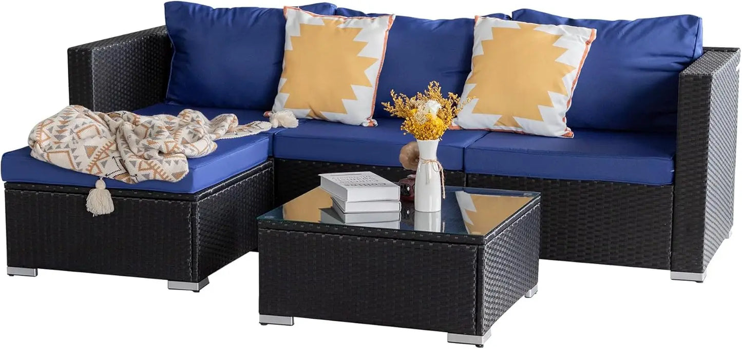 Rattan Patio Furniture Set, Outdoor Patio Conversation Set with Table,Soft Cushion and Backrest,Modern Chairs and Table Sets