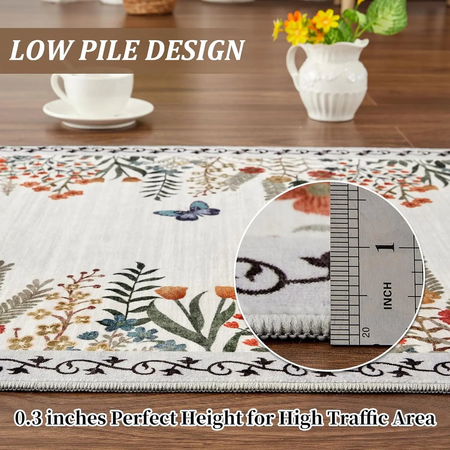 Washable Area Rugs for Living Room, Non-Slip Floral Rugs for Bedroom, Runner Rugs for Hallway, Area Rug Carpet for Dining Room