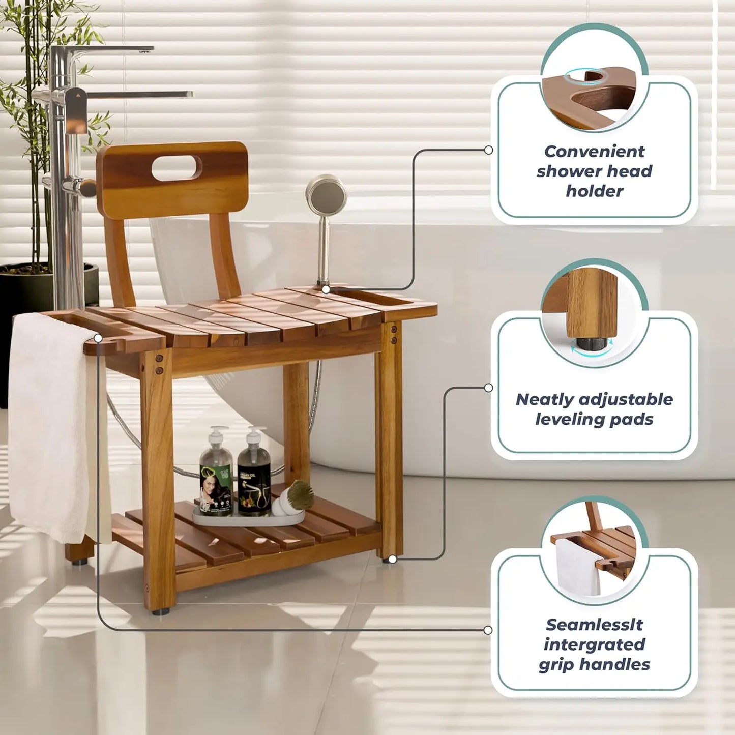 23.4 Inch Shower Chair With Backrest Heavy Duty 450 Lb