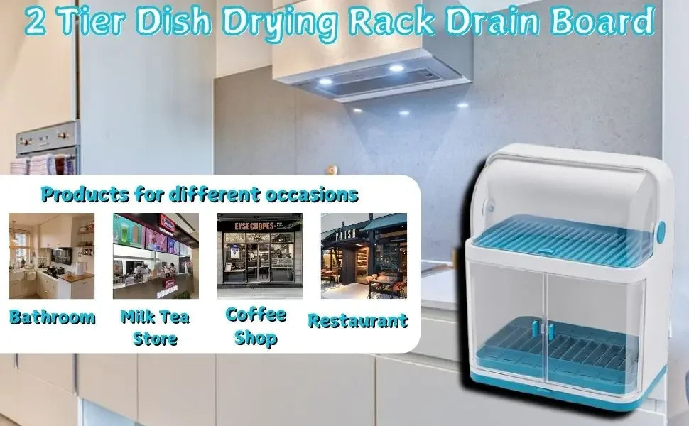 2 Layer Dish Drying Rack With Cover Drip Tray For Kitchen