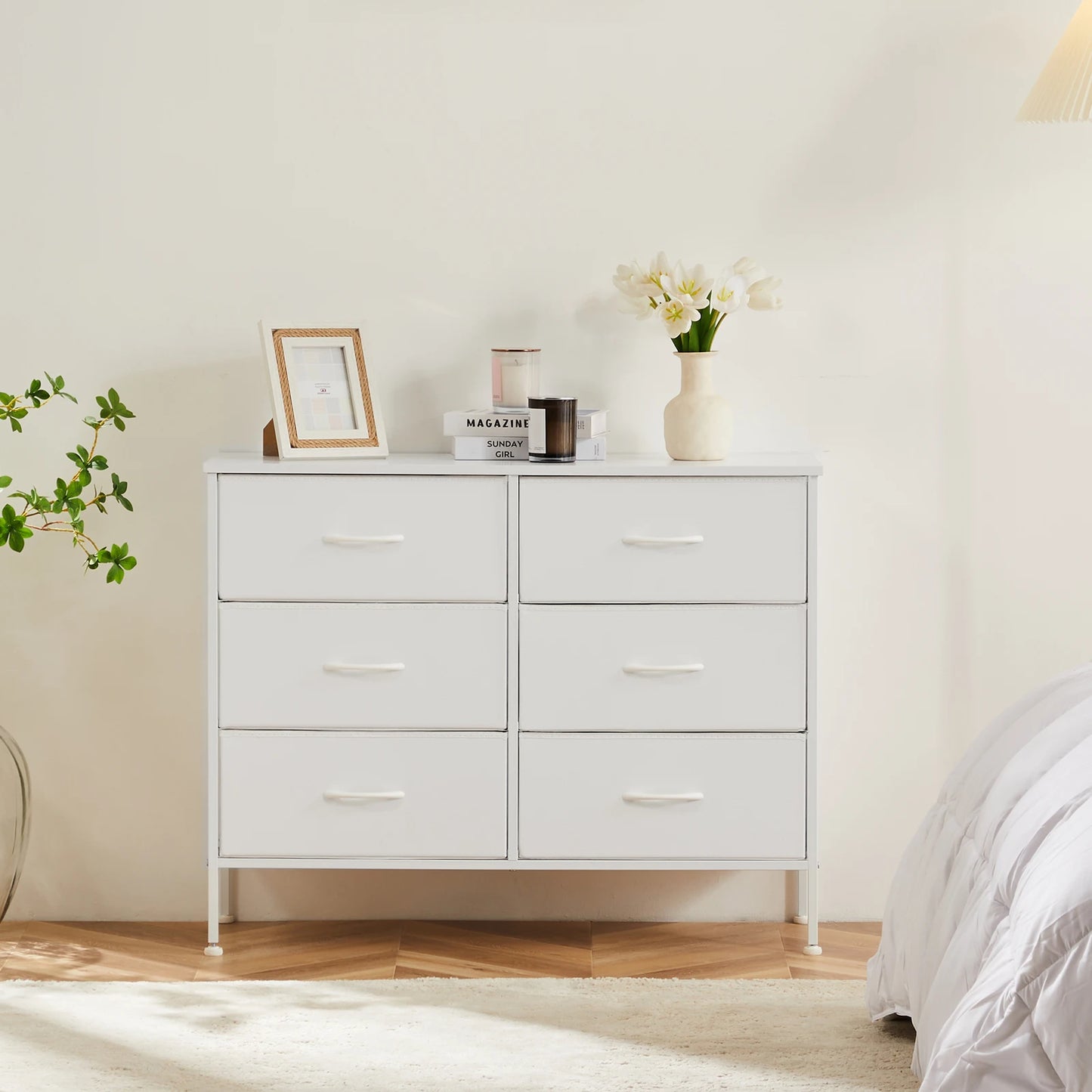 JHK 6 Fabric Drawers Nightstand For Bedroom Bedside Sofa Table With Storage Closet Chest