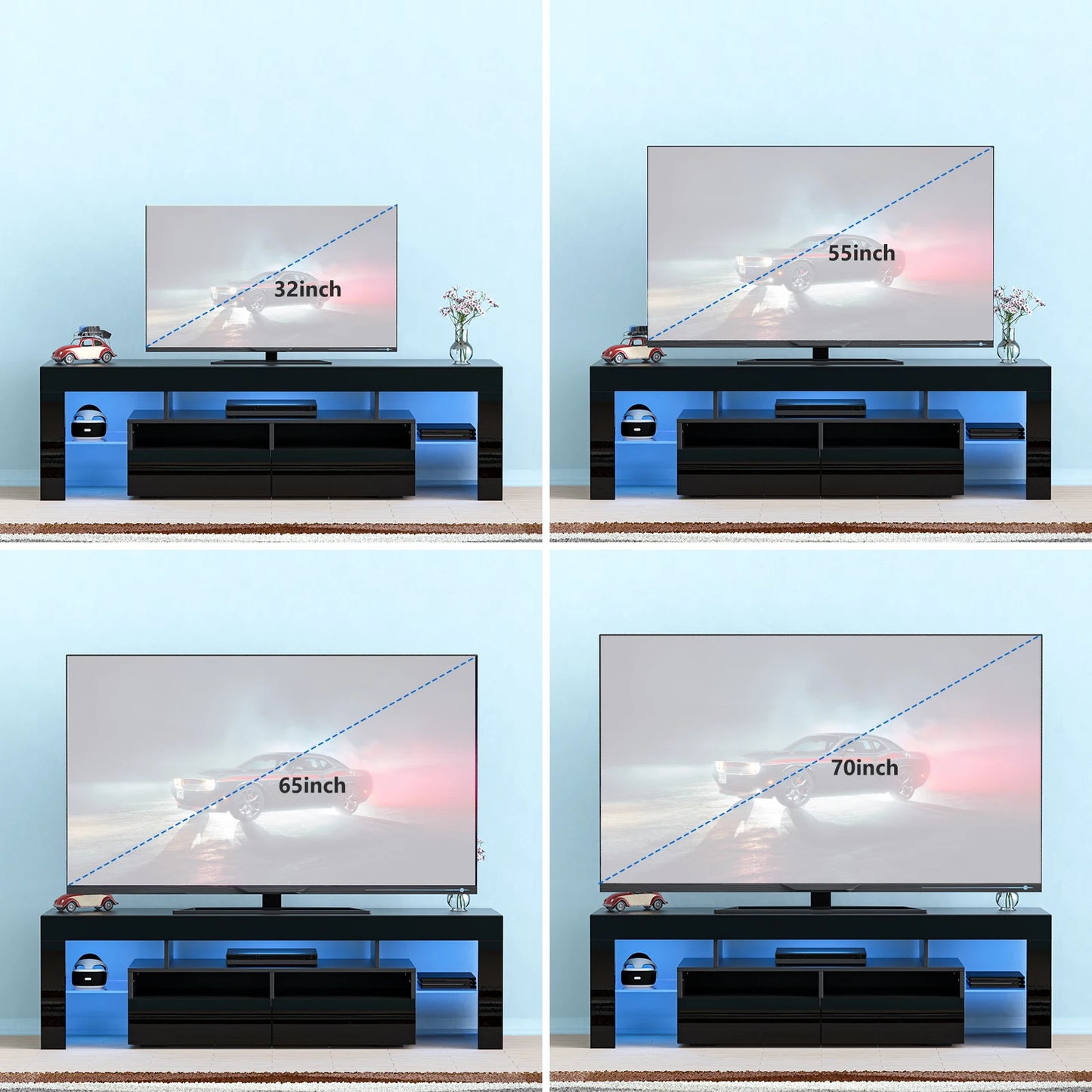 LED TV Stand with 20 Color Lights and Storage Drawers