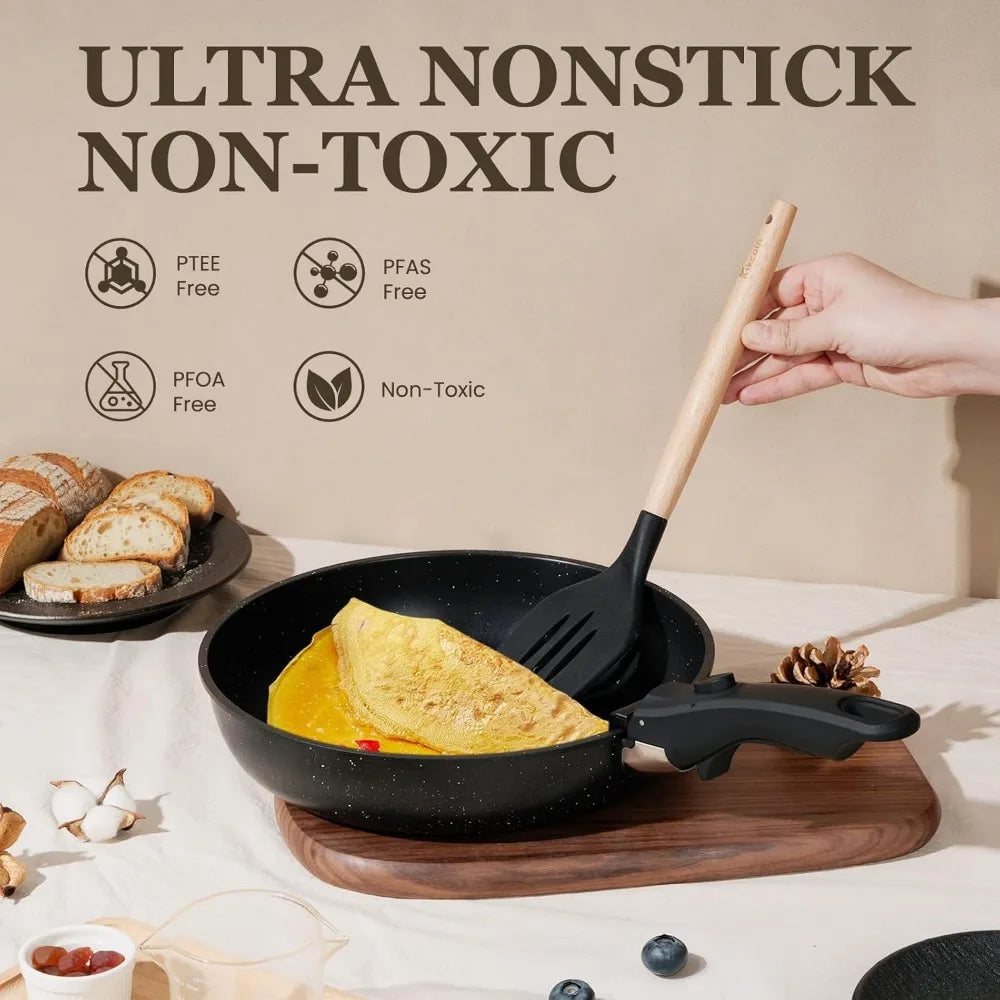 20 pcs pots and pans set non stick, detachable handle cookware sets nonstick, non toxic induction rv kitchen cooking set with r