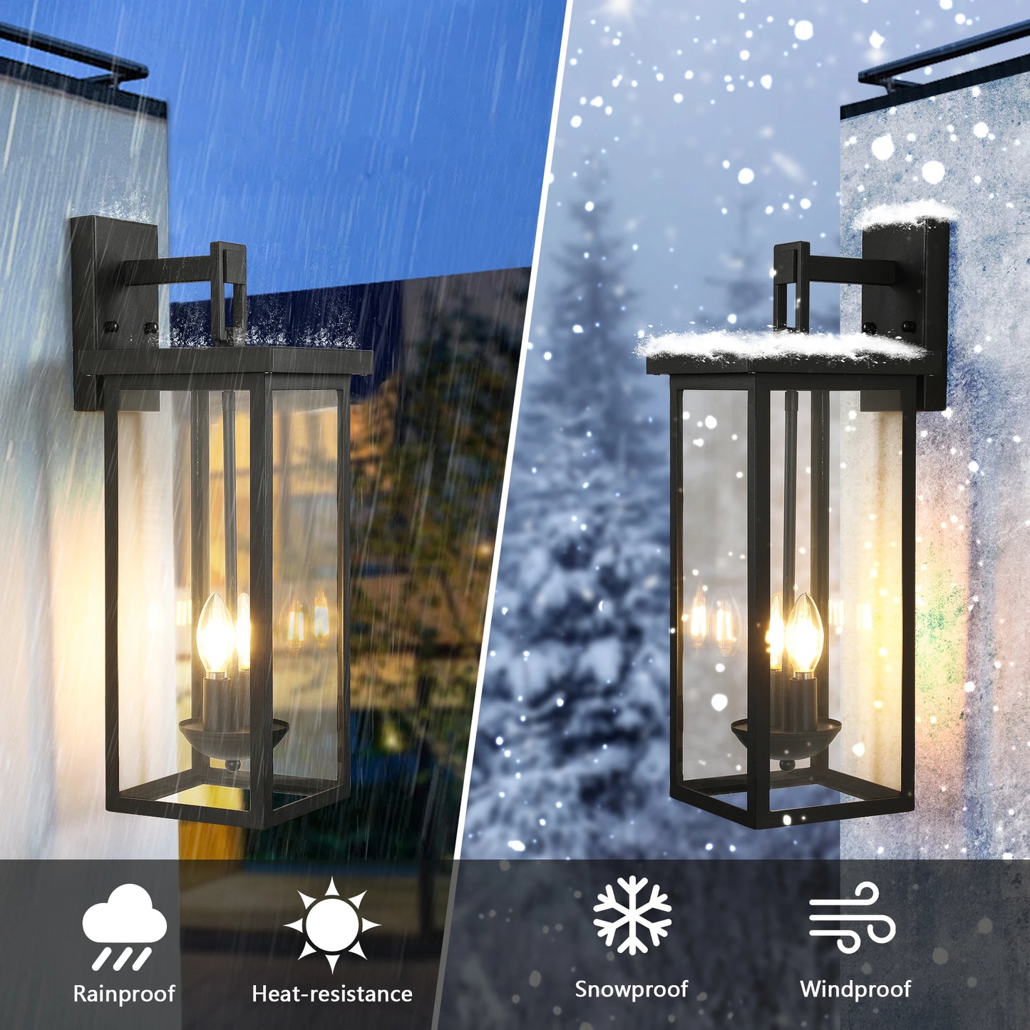 22"(H) Outdoor Wall Lantern with Dusk to Dawn Sensor Matte Black Finish Clear Glass Panels