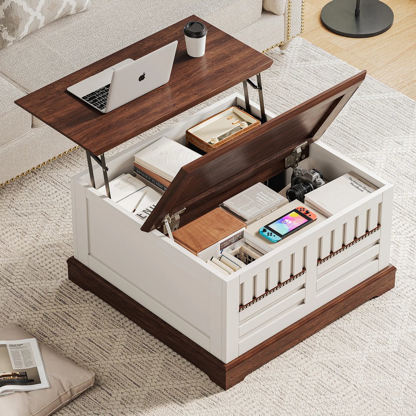 31.5" Farmhouse Lift Top Coffee Table with Large Hidden Storage Compartment for Living Room