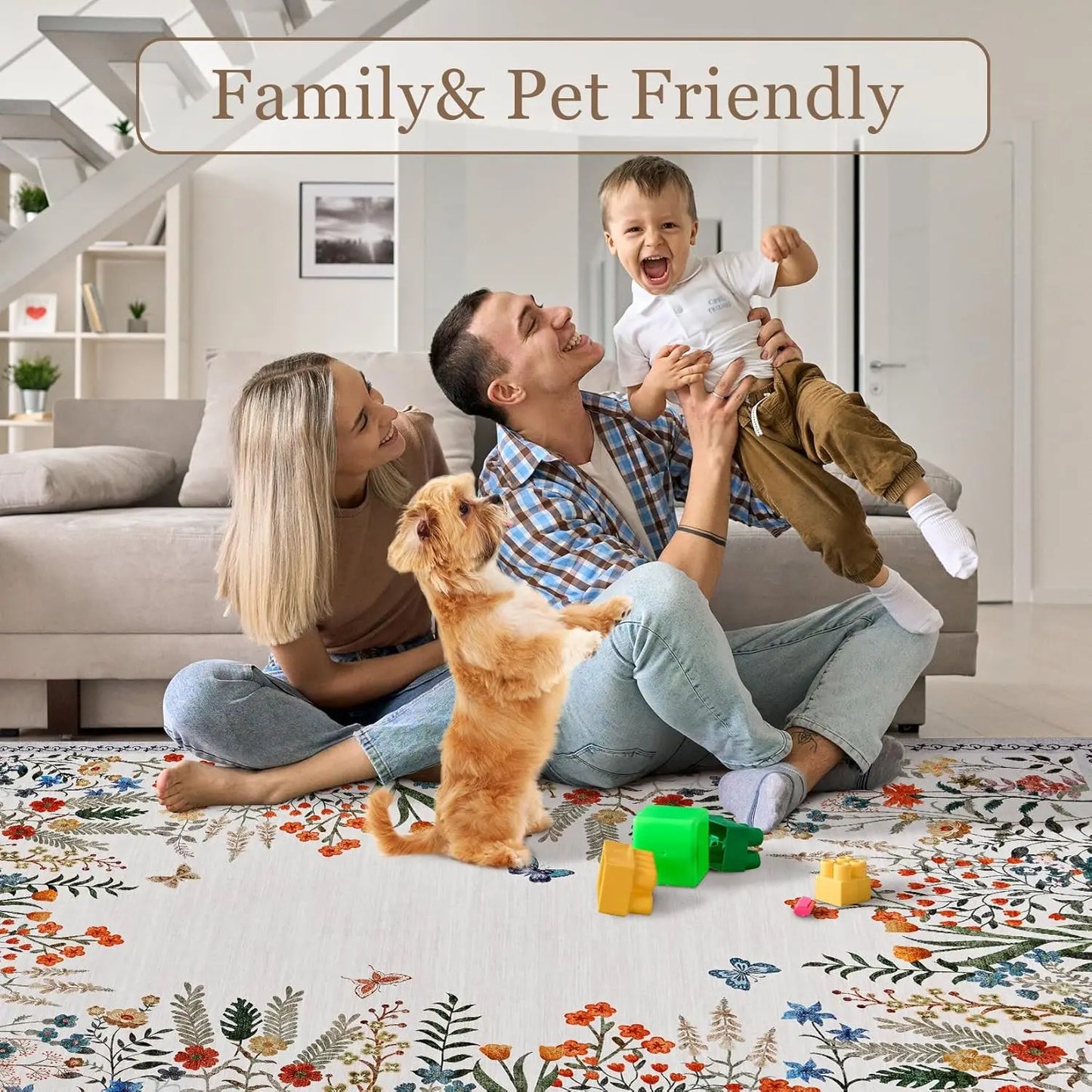 Washable Area Rugs for Living Room, Non-Slip Floral Rugs for Bedroom, Runner Rugs for Hallway, Area Rug Carpet for Dining Room