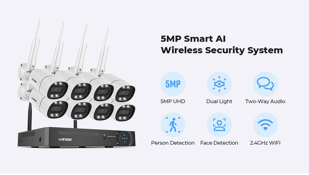 H View 8CH 5MP Wireless Security Camera System NVR Kit