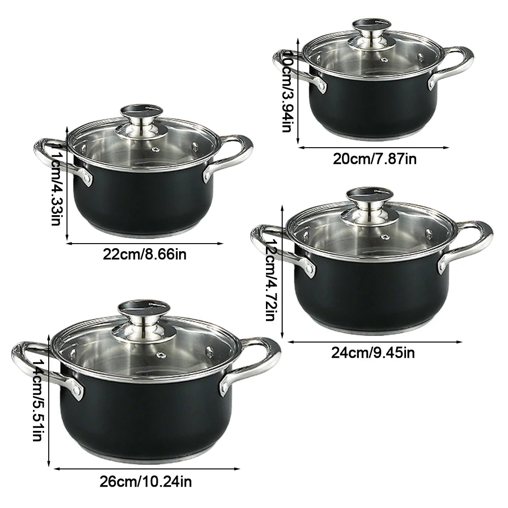8Pcs Household Pot Set with Glass Lid Stainless Steel Cookware Set Leak Proof Universal Cooking Pot Combination