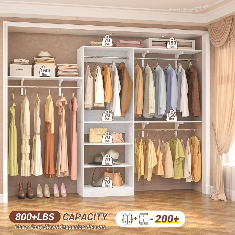 Eight Foot Closet System With Shelves And Hanging Rods