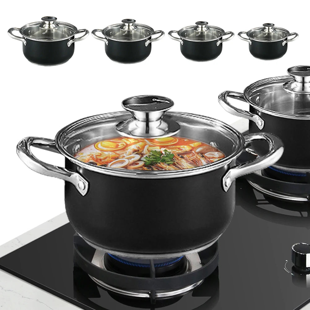 8Pcs Household Pot Set with Glass Lid Stainless Steel Cookware Set Leak Proof Universal Cooking Pot Combination