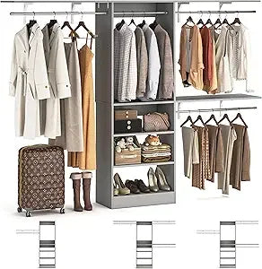 Eight Foot Closet System With Shelves And Hanging Rods