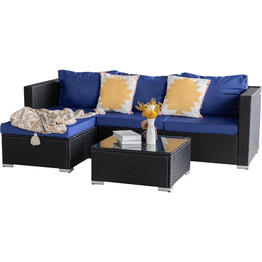 Rattan Patio Furniture Set, Outdoor Patio Conversation Set with Table,Soft Cushion and Backrest,Modern Chairs and Table Sets