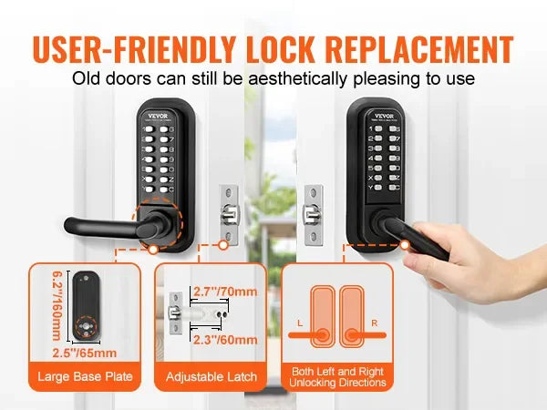 Mechanical Keyless Entry Door Lock, 14 Digit Keypad, Embedded Outdoor Gate Door Locks Set with Keypad and Handle, Water-proof Z