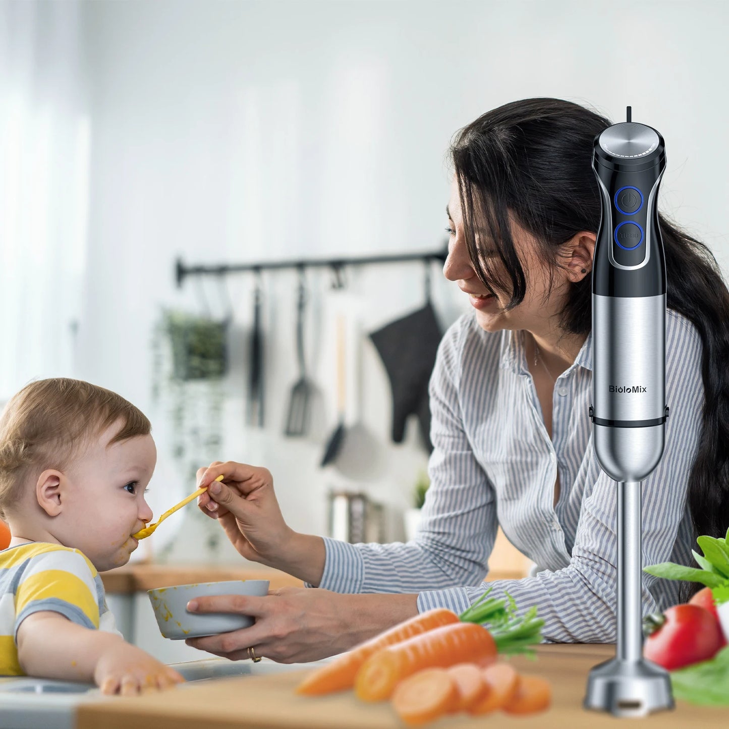 BioloMix 5 in 1 Immersion Hand Blender,1500W Blender with 304 Stainless Steel Blade, Food Processor, Smoothies