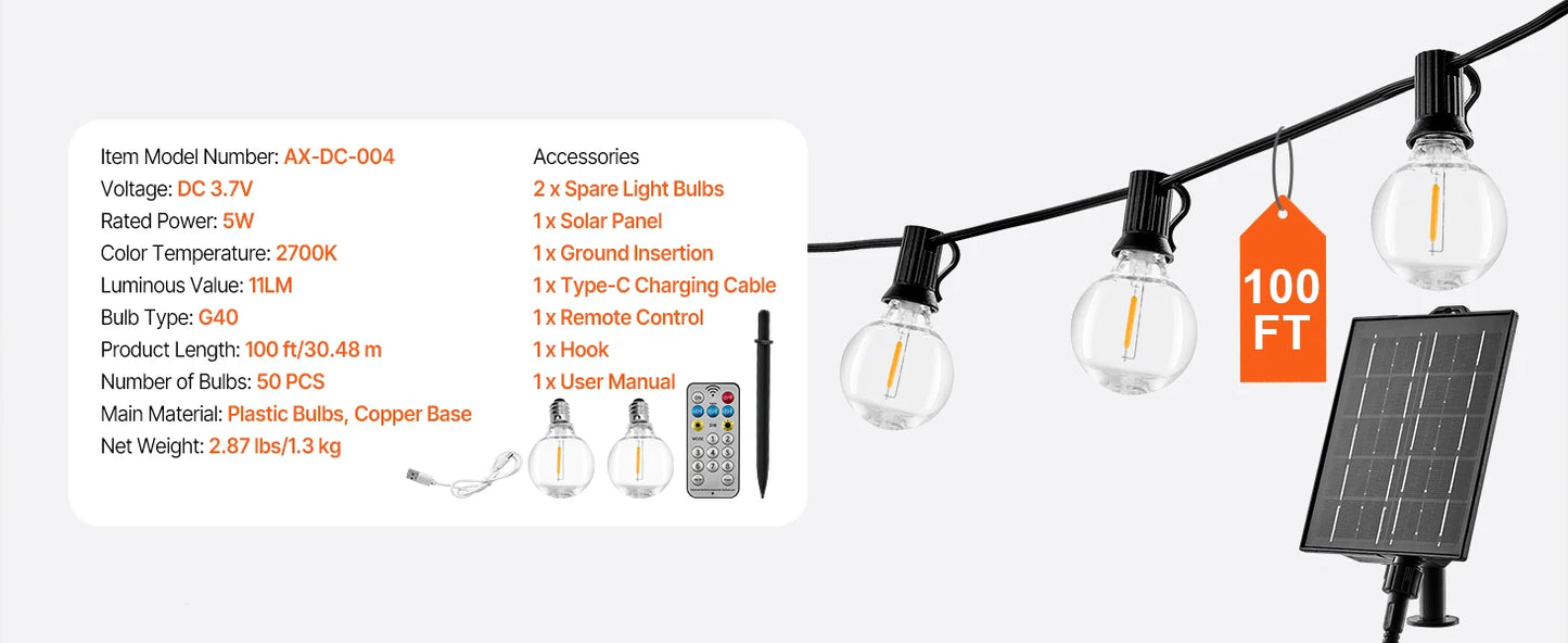 SucceBuy LED Outdoor String Lights 2700K Dimmable Outside Patio Waterproof Hanging Lights for Porch Backyard Garden Balcony