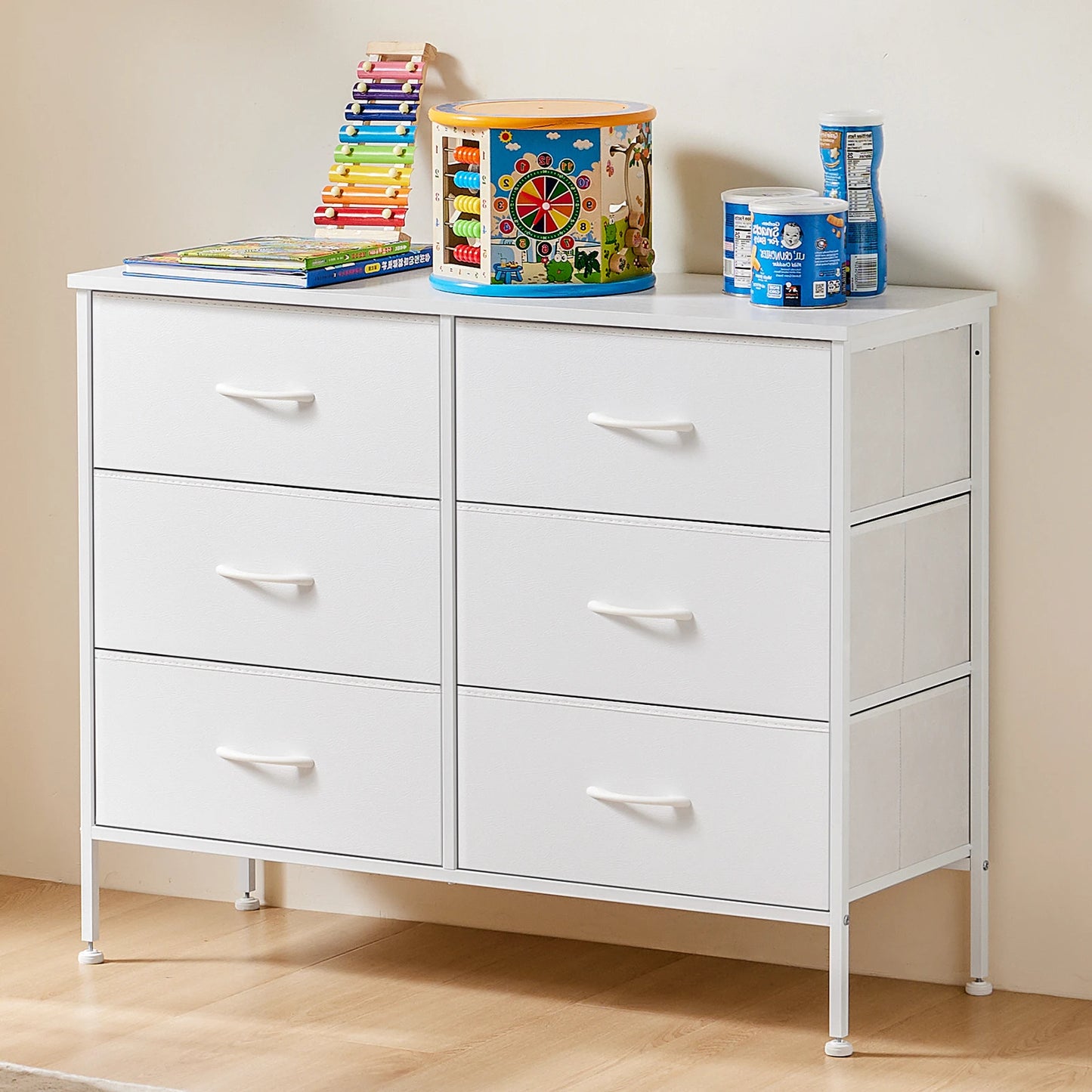 JHK 6 Fabric Drawers Nightstand For Bedroom Bedside Sofa Table With Storage