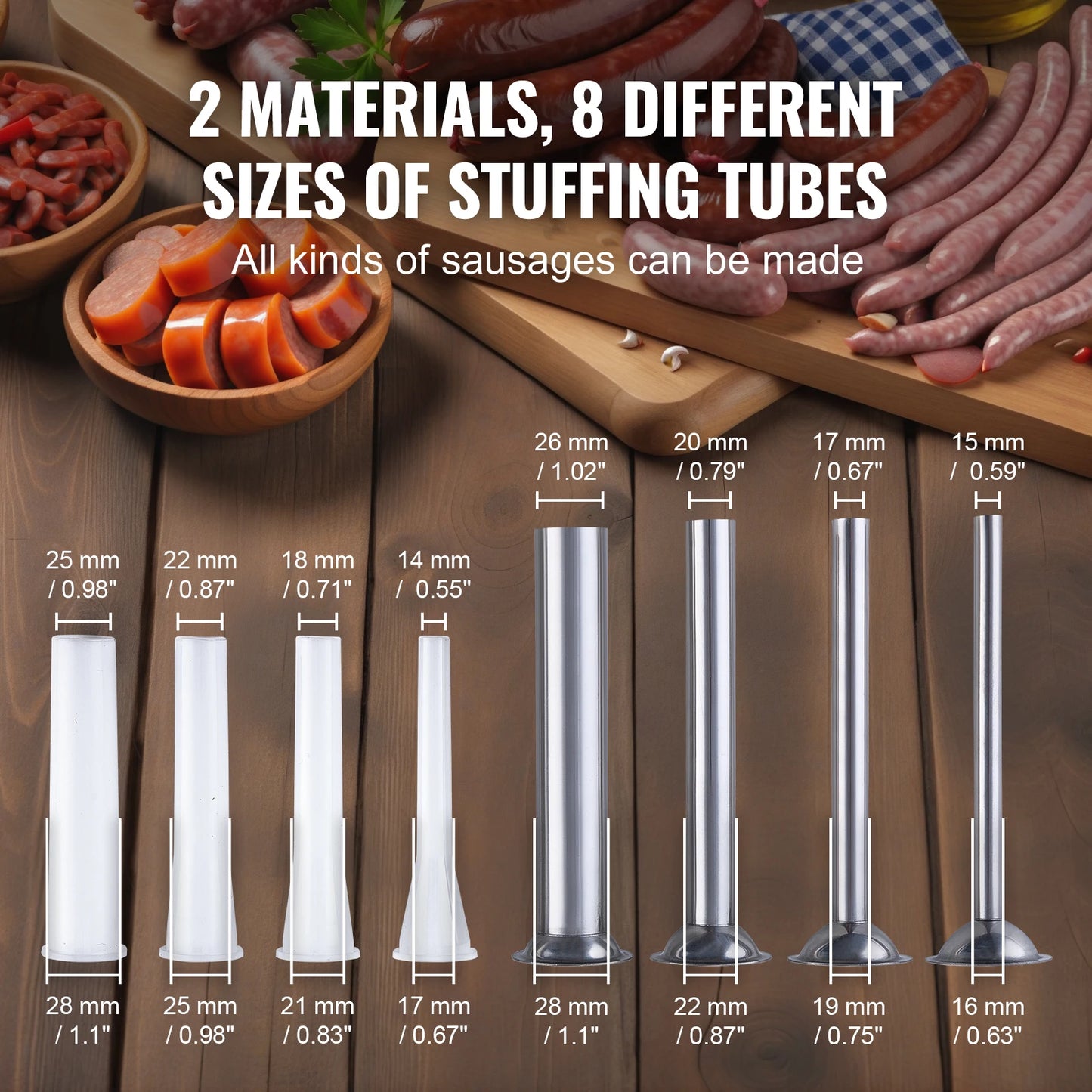 VEVOR 2.5L Manual Sausage Stuffer Made of Food-Grade Stainless Steel & 8 Stuffing Tubes for Home Kitchen Restaurant Commercial