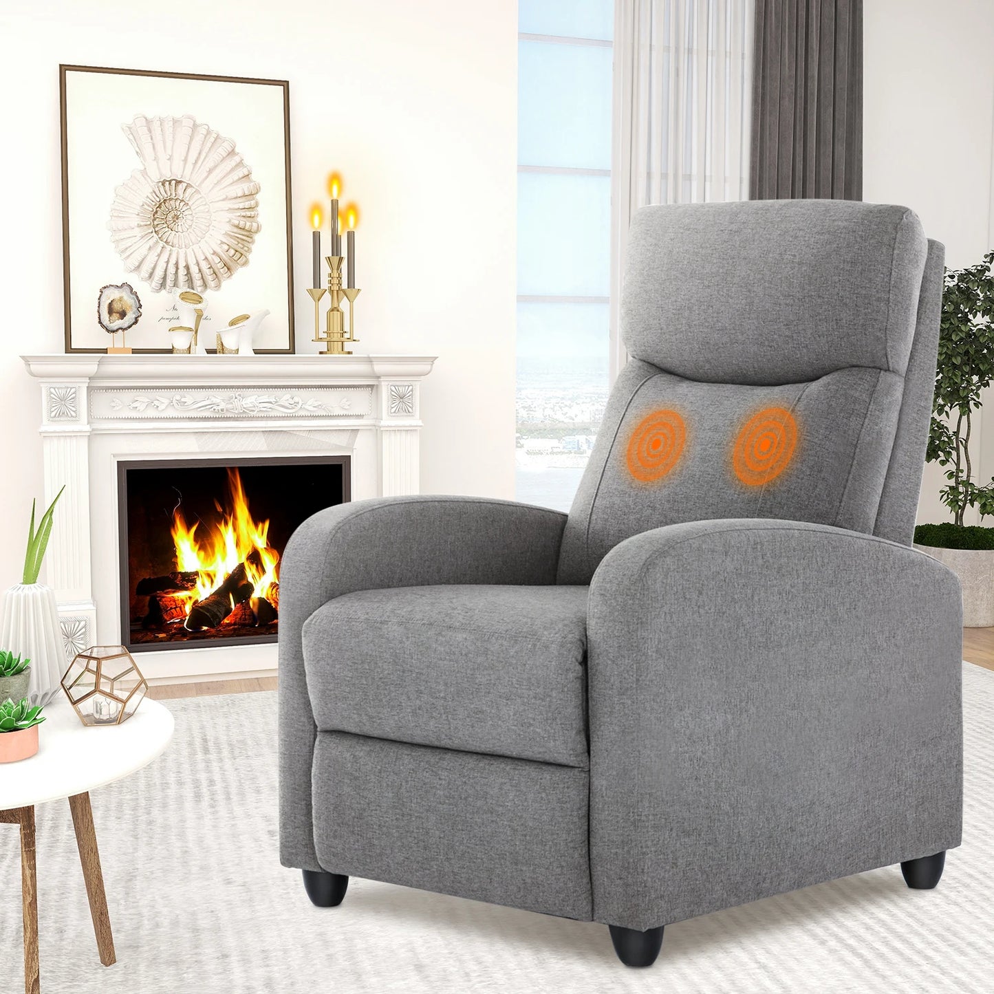 JHK Recliner Chair Massage Sofa Lumbar Support Grey