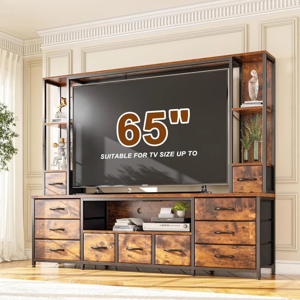 78.6" TV Stand for Living Room, Large Entertainment Center with 11 Fabric Drawers, 2 LED Lights & Power Outlets, Modern