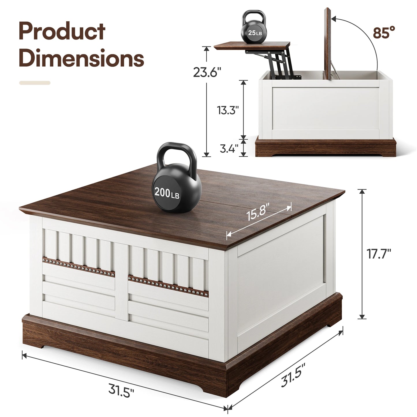 31.5" Farmhouse Lift Top Coffee Table with Large Hidden Storage Compartment for Living Room