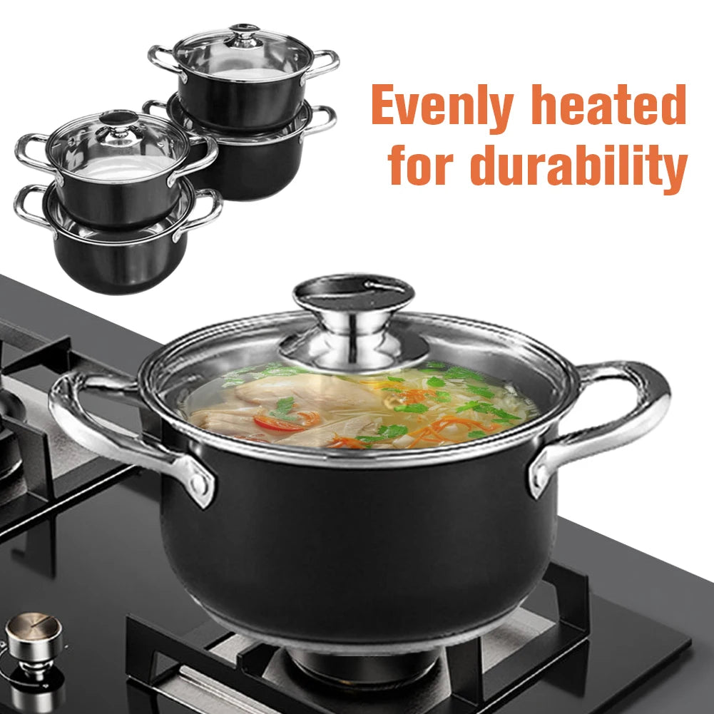 8Pcs Household Pot Set with Glass Lid Stainless Steel Cookware Set Leak Proof Universal Cooking Pot Combination