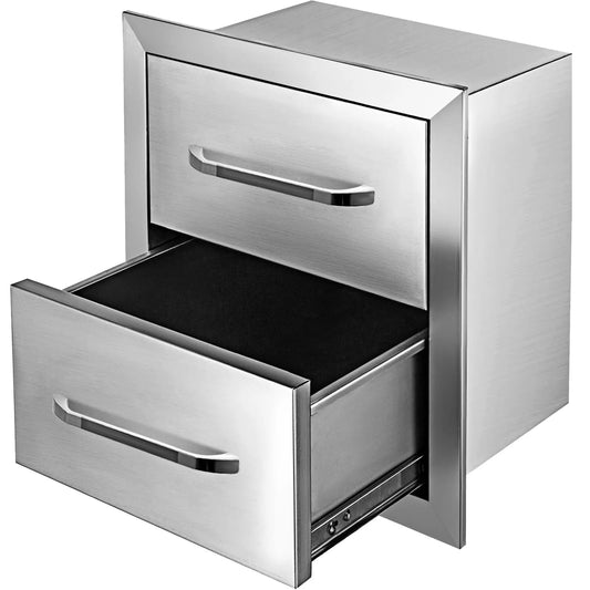 SucceBuy Stainless Steel Outdoor Kitchen Drawers W/ Handle Large Storage BBQ Island Great for Any Weather Condition