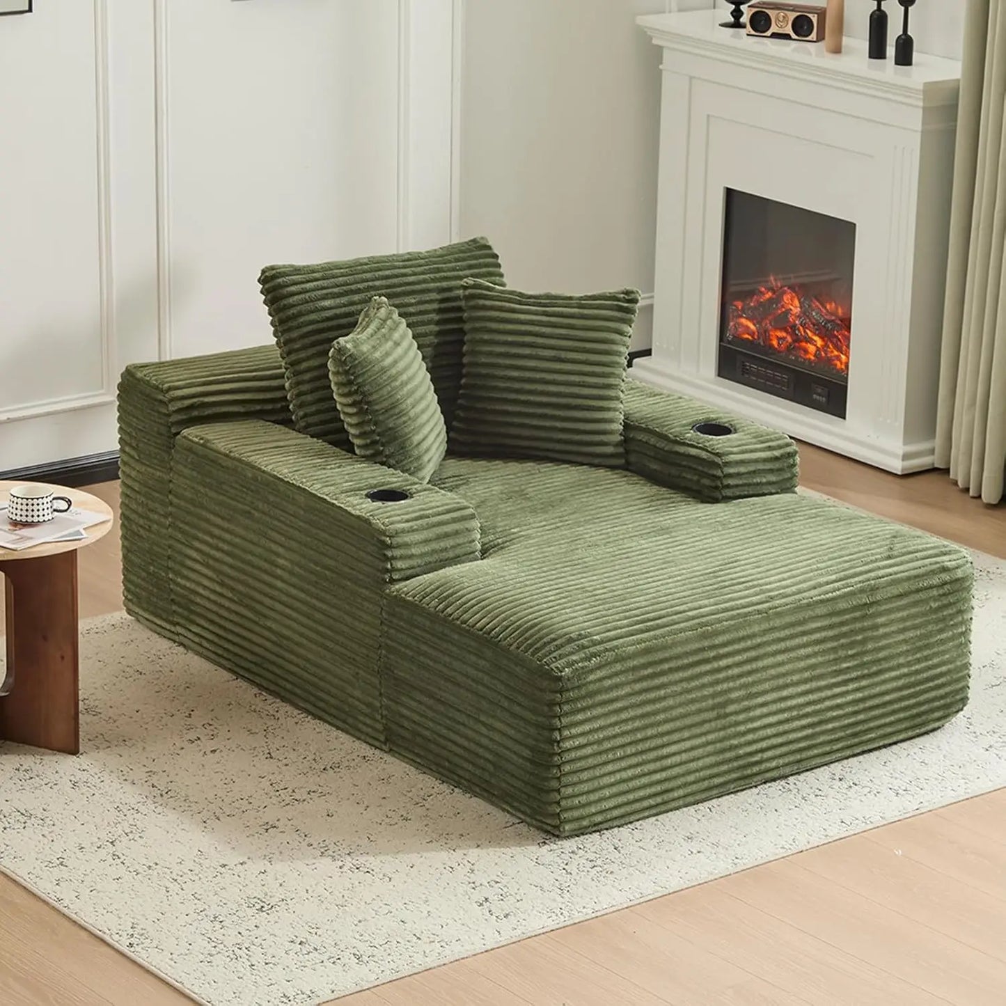 66" Oversized Chaise Lounge Sofa Chair Indoor, Modern Corduroy Single Sleeper Couch Chair with 3 Soft Pillows