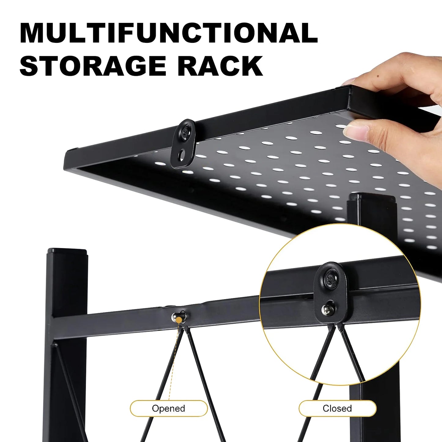 Storage Shelving 5-Tier With Wheel Unit Metal Shelf Adjustable Heavy Duty Foldable Organizer Rack