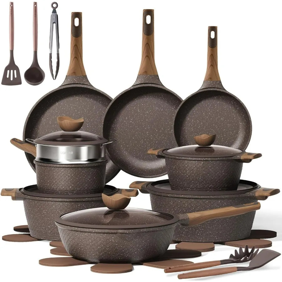 CAROTE 26PCS Pots and Pans Set Non Stick Cookware Set for Induction Cooking PFOA Free Nonstick Kitchen Cookware with Durable Co
